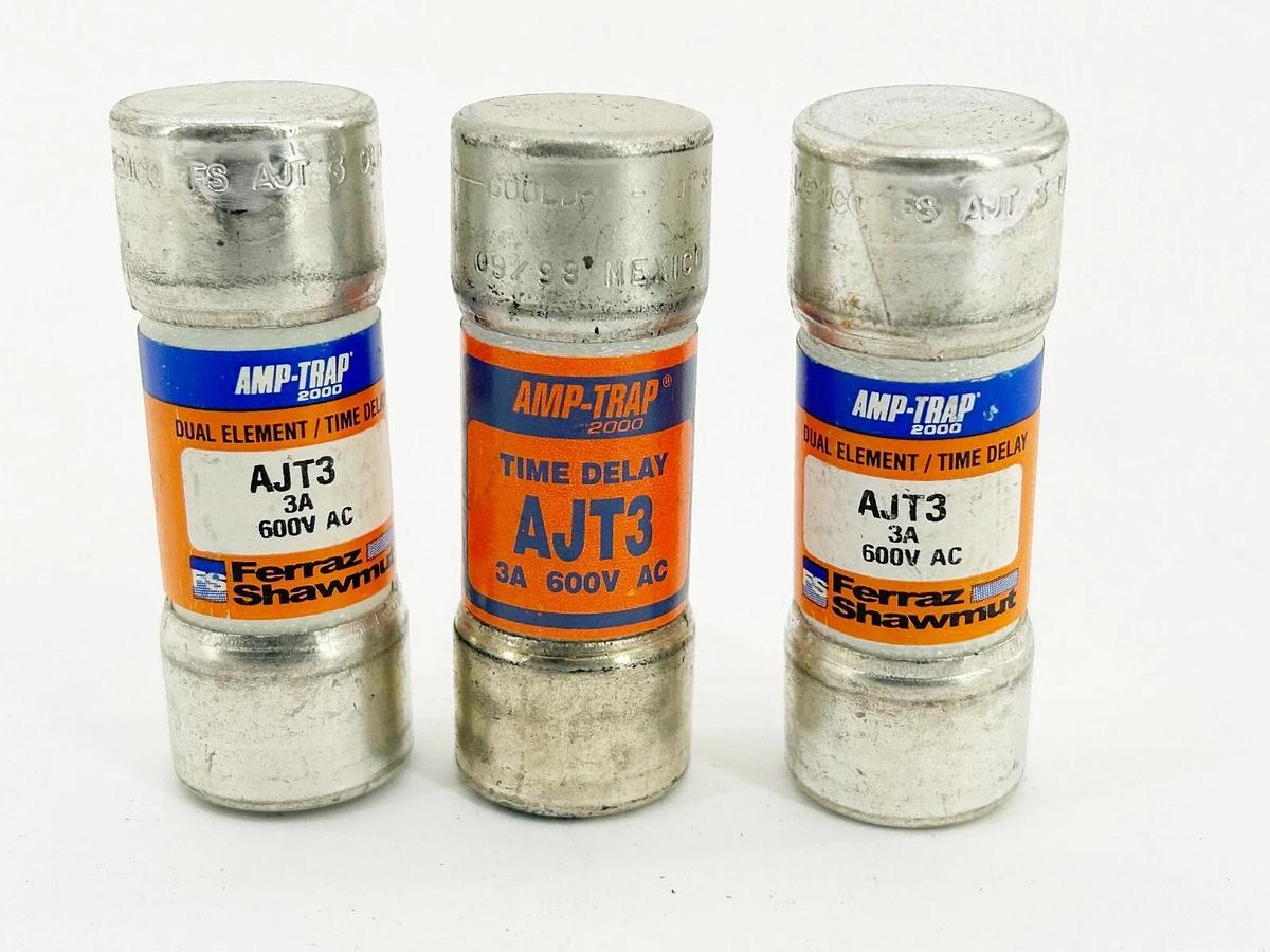 New Lot of 3 Ferraz Shawmut Dual Element Time Delay Fuse 3A 600V