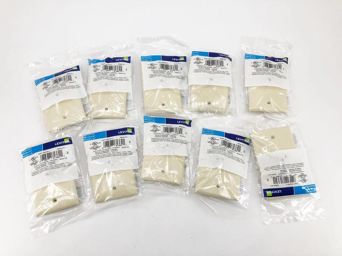 Box of 10 New Leviton 80781-I Ivory Coaxial Cable Wall Plates Video Jack F-Type