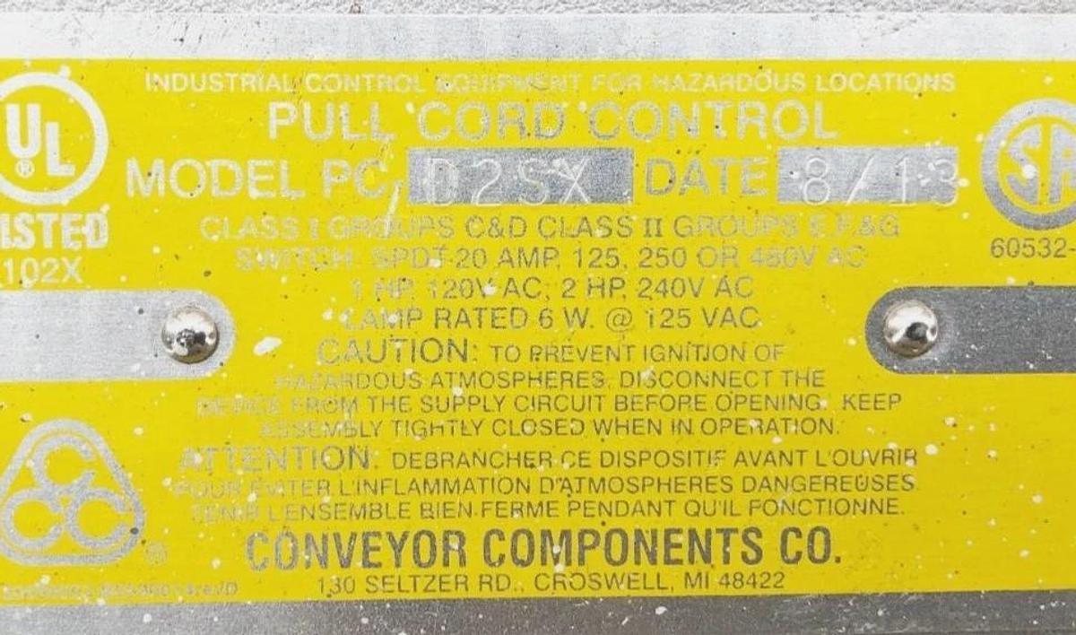 Used Conveyor Components PC-D2SX Pull Cord Control SPDT 20A 125/250/480VAC