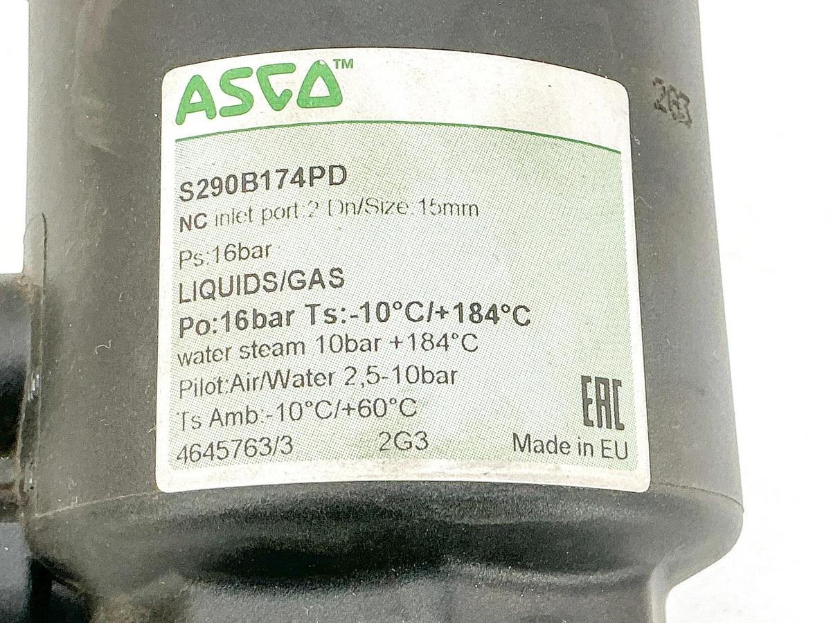 New Asco S290B174PD Pneumatic Actuator 16Bar NC Inlet port 2 DN 15mm