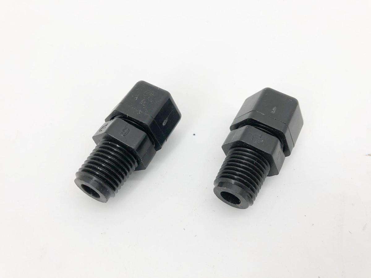 Lot of 2 New Parker P4MC4 Polypropylene Male Connector Fittings 1/4" - No Box