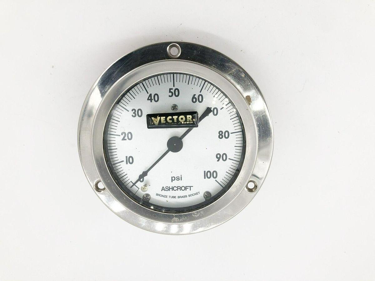 Used Ashcroft 45-1009-A-02B-100# Pressure Gauge 4-1/2" Dia. 0-100psi 1/4" Back