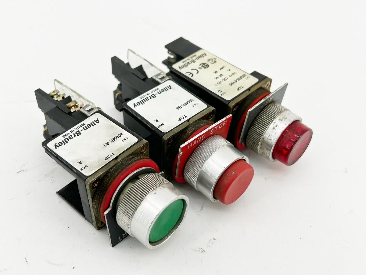 Used Lot of 3 Allen Bradley 800MR-P16S 800MR-B6 800MR-A1 800MR Series Pushbuttons