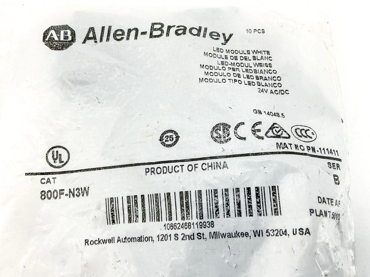 New Bag of 10 Allen Bradley 800F-N3W Lamp Module 24VAC/DC Ser.B