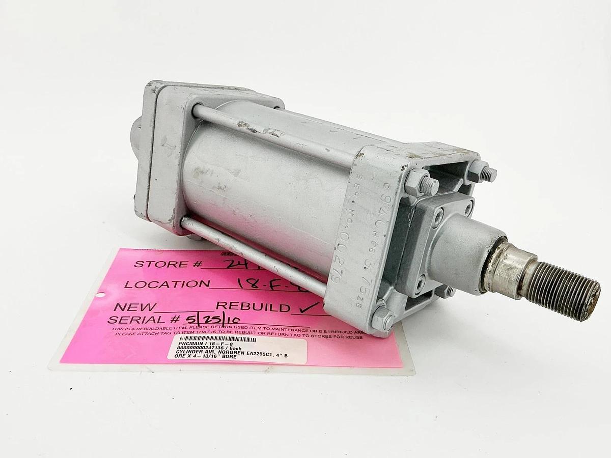 Used Norgren EA2255C1 Pneumatic Cylinder 4"X4-13/16" Bore and Stroke