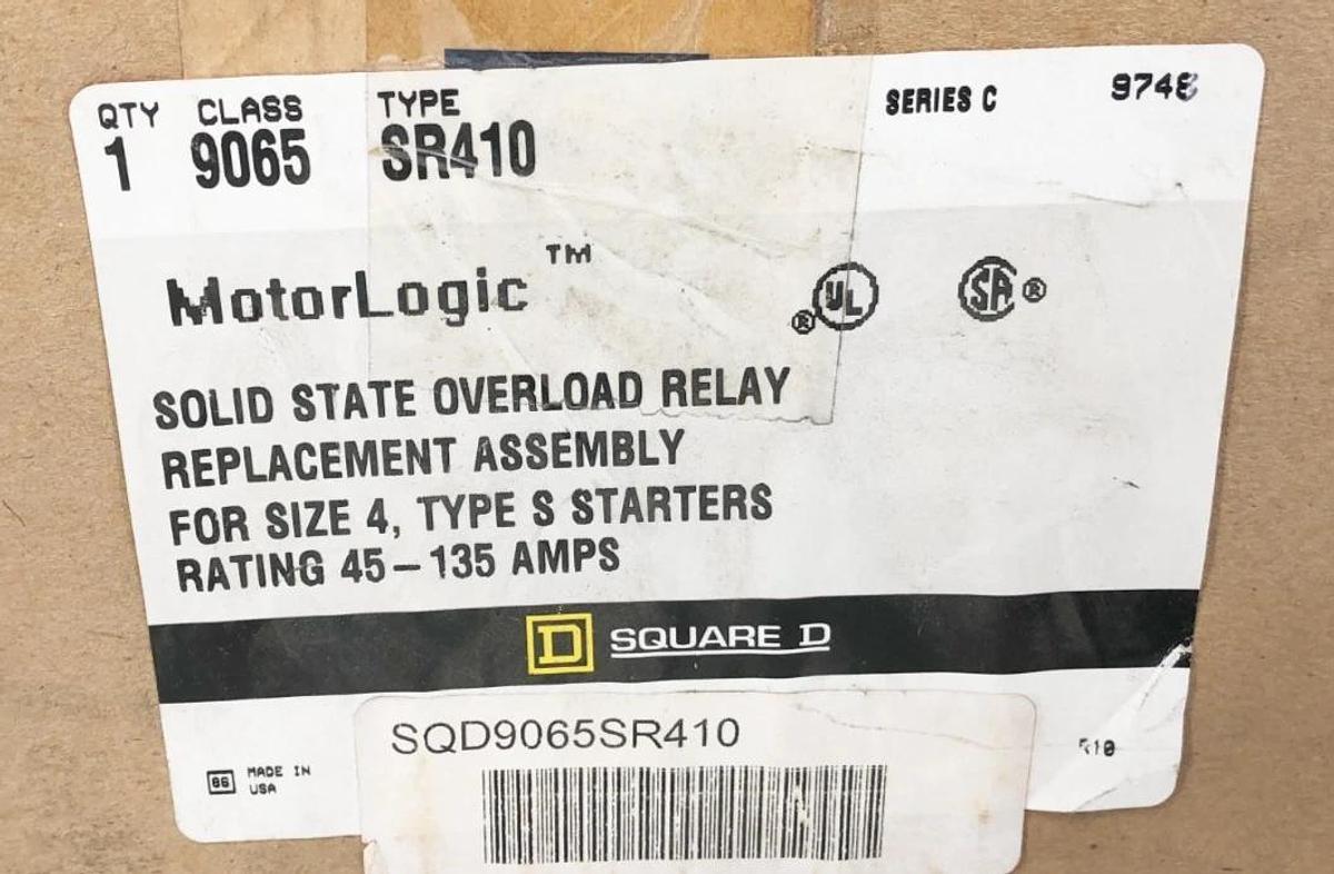 New Square D 9065SR410 MotorLogic Overload Relay Size 4 Type S 45-135A Ser. C