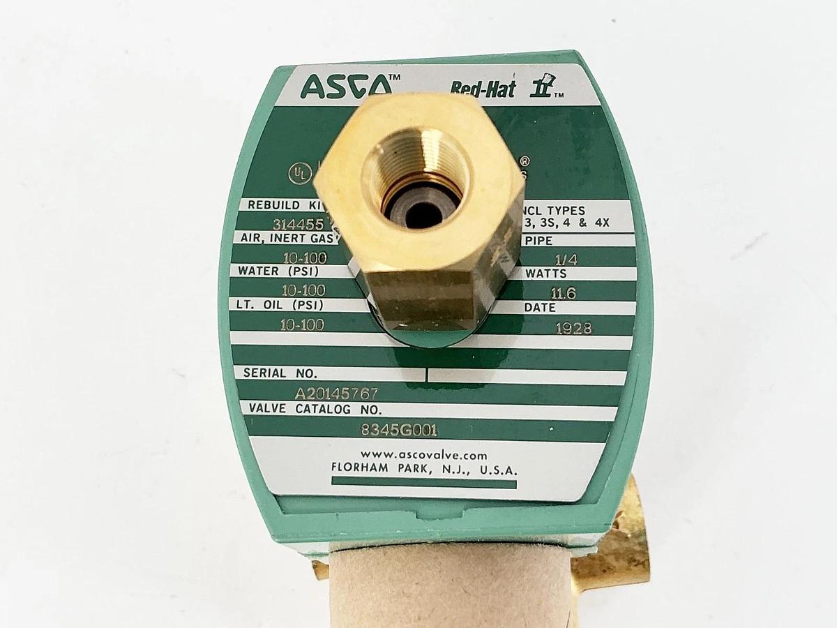 New Asco 8345G001 Solenoid Valve 100PSI 1/4" 11.6W 24VDC