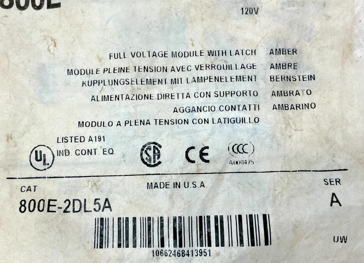New Allen Bradley 800E-2DL5A Ser A Full Voltage Module w/ Latch 120V Amber