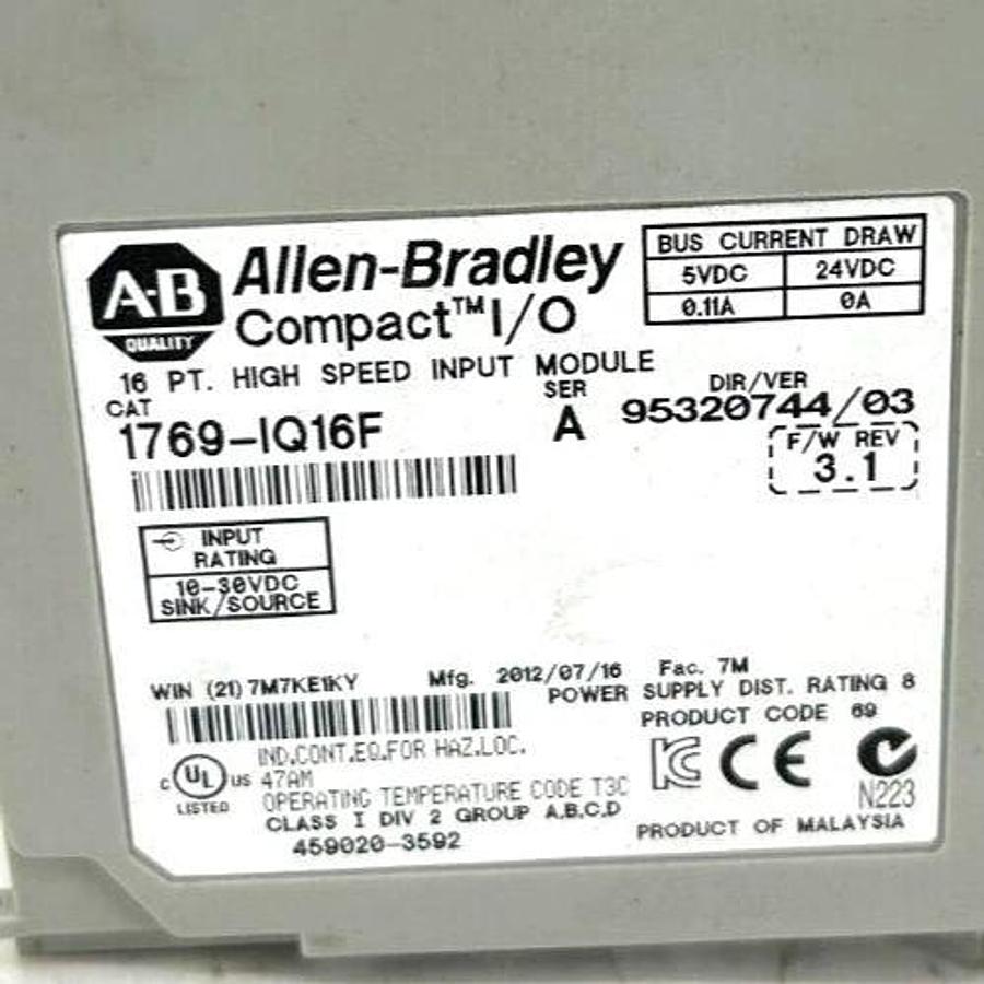 Used Allen Bradley 1769-IQ16F High Speed Input Module 16 Pt. - Missing Faceplate