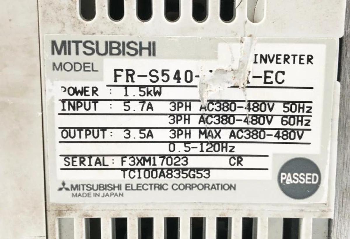 Used Mitsubishi FR-S540-1.5K-EC Inverter Drive 1.5kW 380/480VAC S500