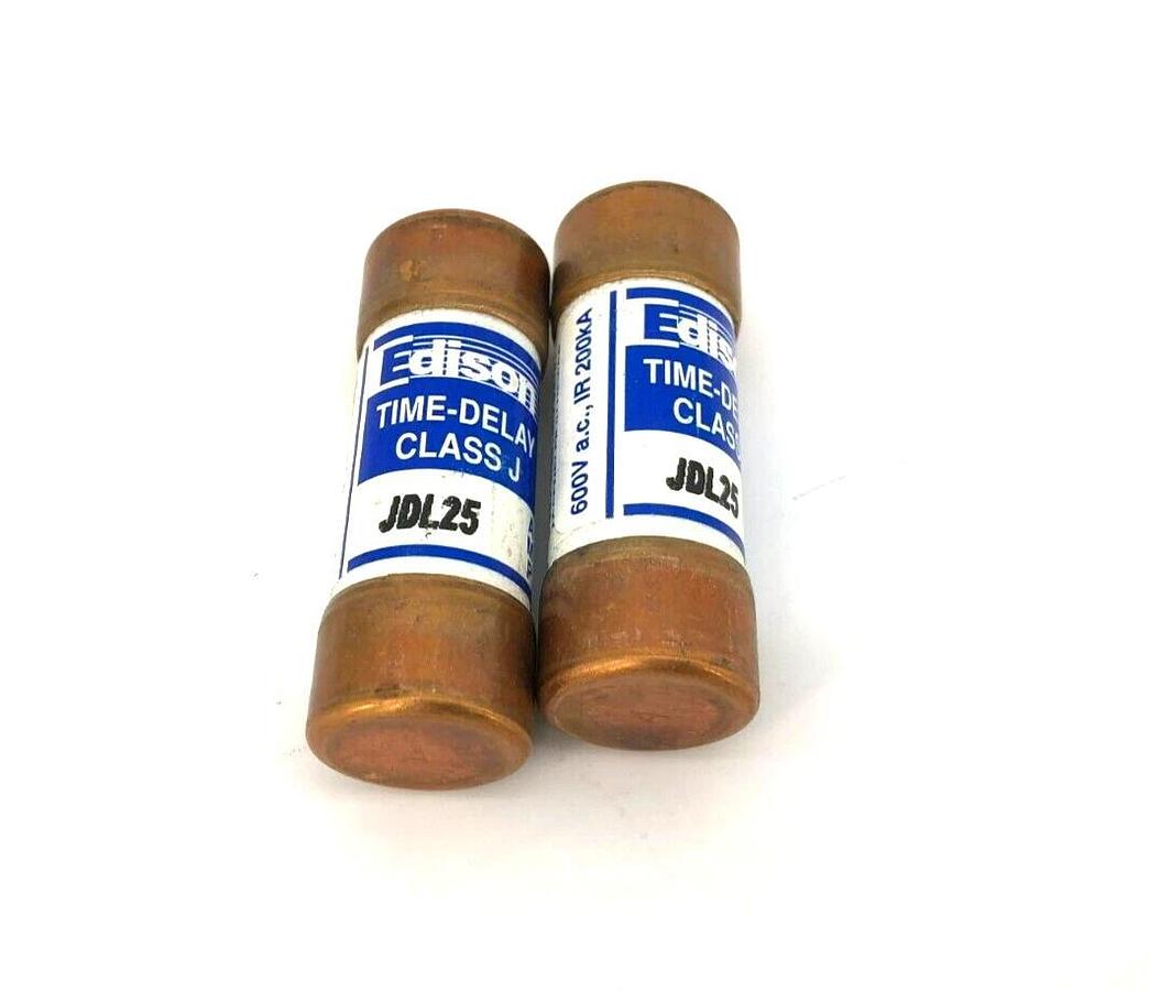 Lot of 2 New Edison JDL25 Time Delay Fuses, 600VAC, 25A, Class J