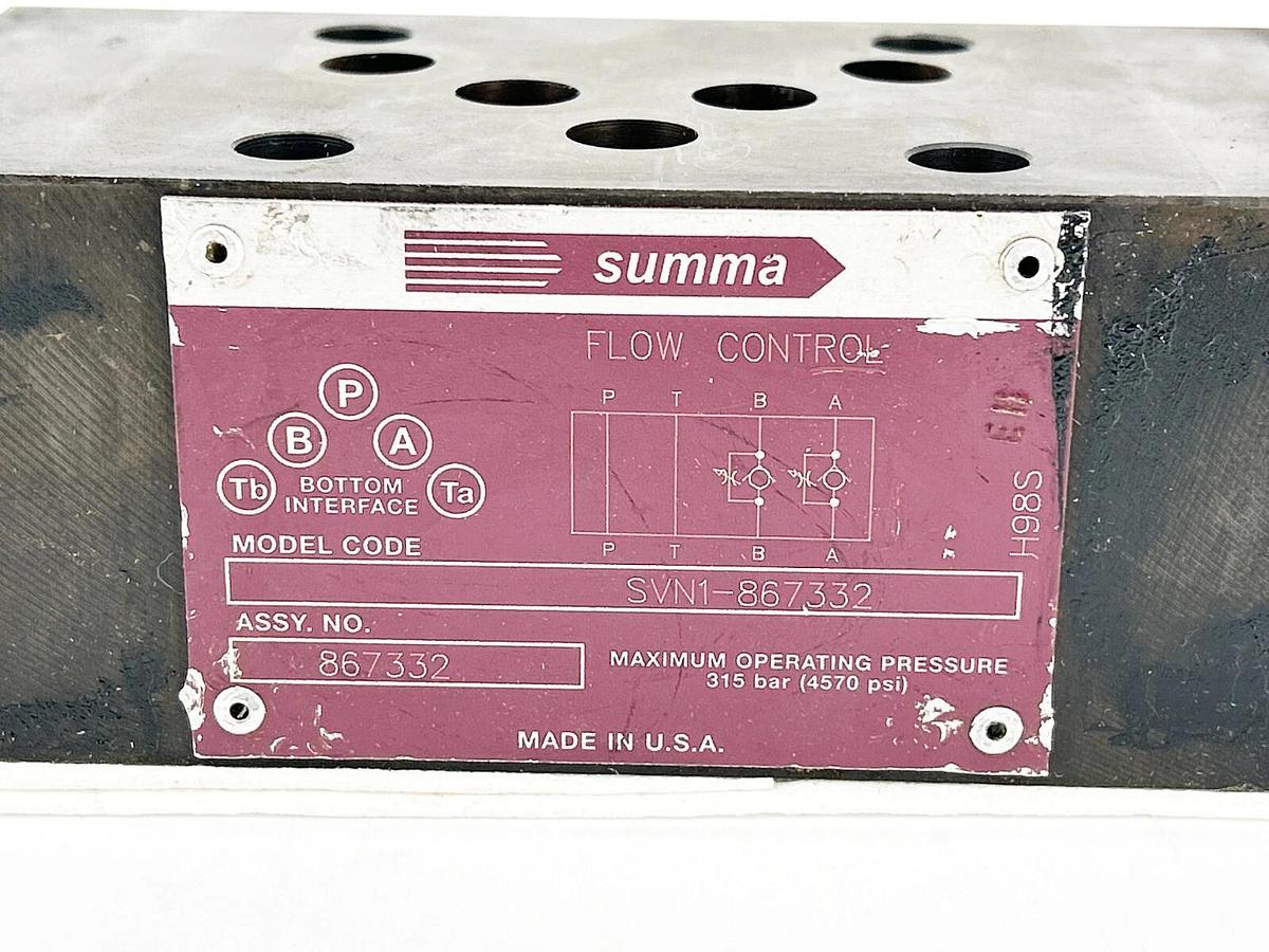 Used Summa SVN1-867332 Flow Control Valve 4570PSI 315BAR