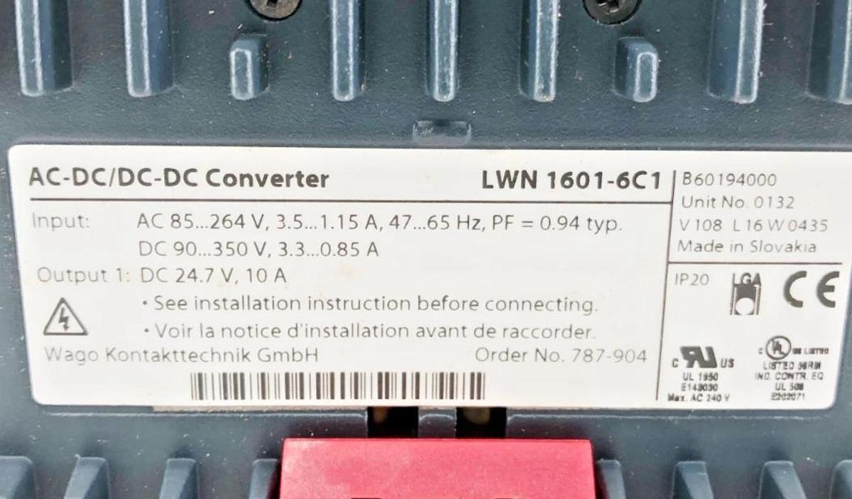 New WAGO 787-904 AC/DC DIN Rail Power Supply 24.7 VDC 10A