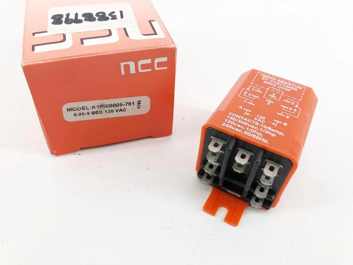 New NCC K1F-5-761 Time Delay Relay 0.05-5 Sec. 120VAC K1F-00005-761