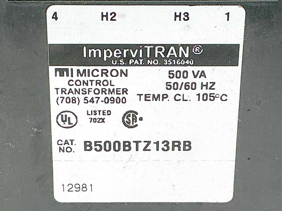 New Micron B500BTZ13RB Transformer 230/460V 500VA 50/60Hz Fuse Holder - No Box
