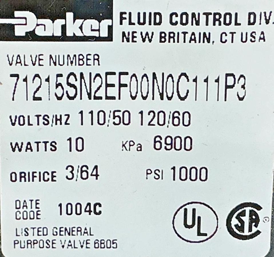 New Parker 71215SN2EF00N0C111P3 Solenoid Valve 2-Way 110/120V 50/60HZ