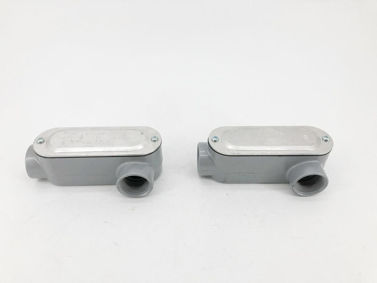 Lot of 2 New E121488 1" LL Aluminum Conduit Bodies With Cover