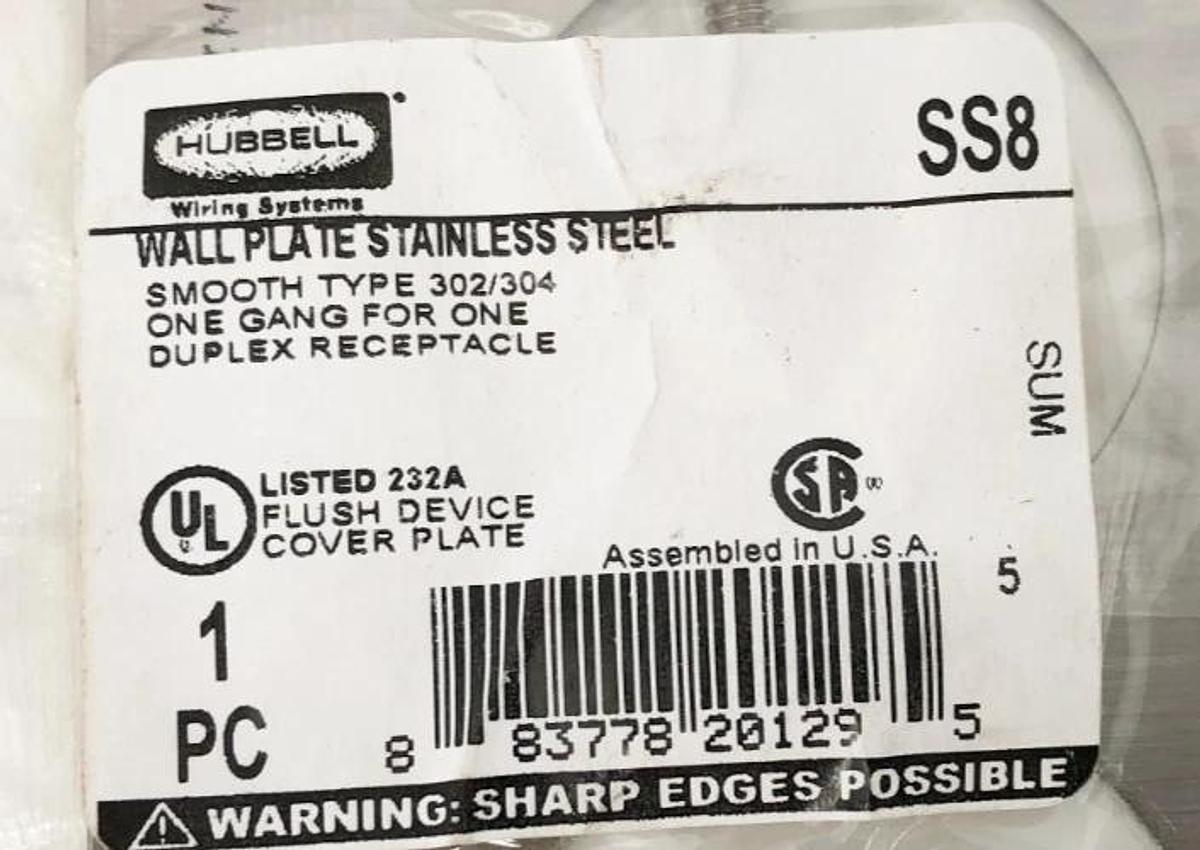Lot of 8 New Hubbell SS8 Stainless Steel Wallplates 1-Gang Duplex - No Box