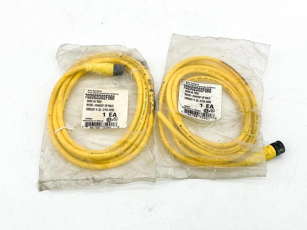 New Lot of 2 Brad Harrison 702002D02F060 Micro-Change Cordset 2P 70021
