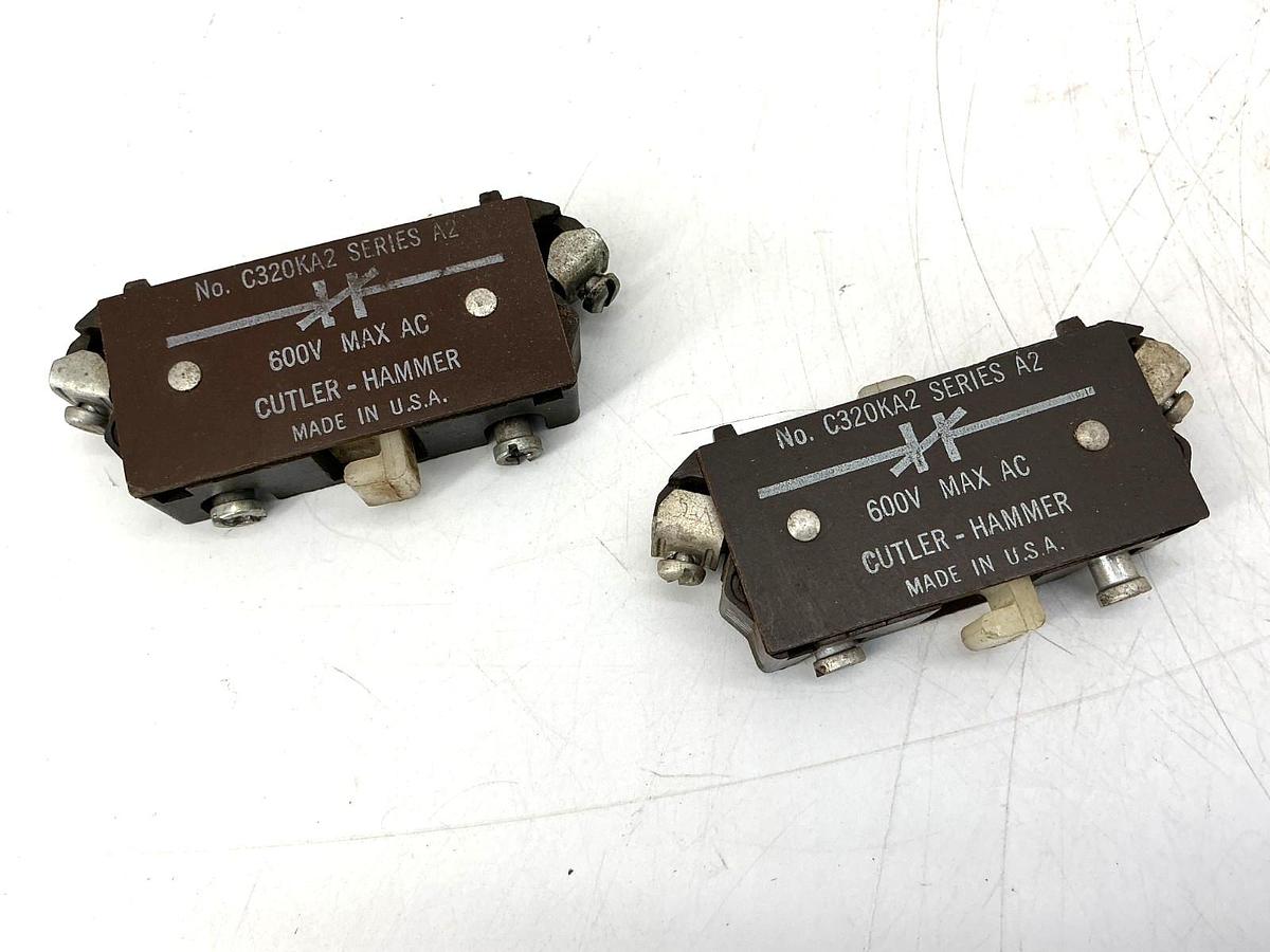 Used Lot of 2 Cutler-Hammer C320KA2 Ser A2 Base Auxiliary Contact 1NC 600VAC