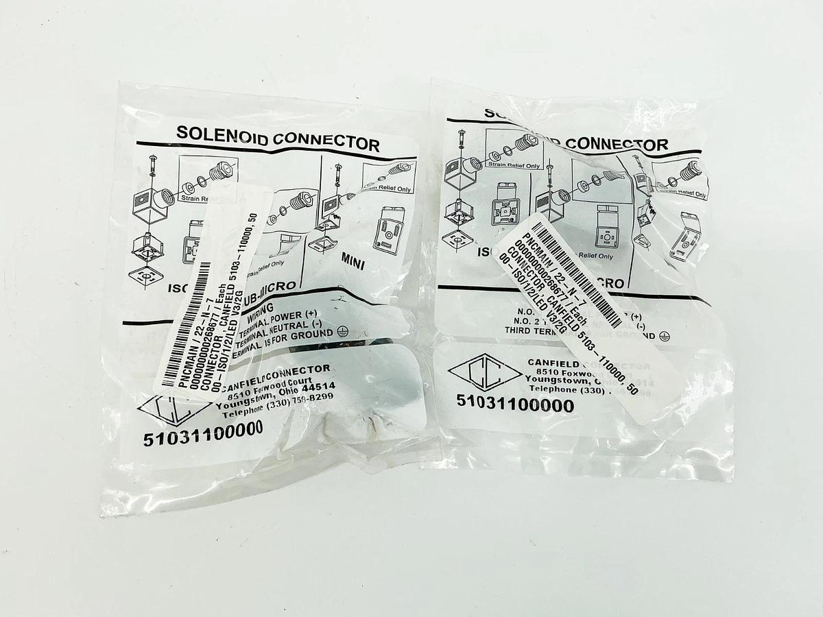 New Lot of 2 Canfield 51031100000 Solenoid Connector 6-48V 50/60Hz