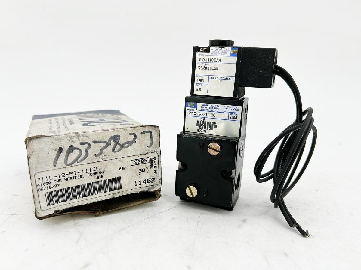 New Mac Valves 711C-12-PI-111CC Solenoid Valve 1/4" NPT 120V 6.8W 150PSI