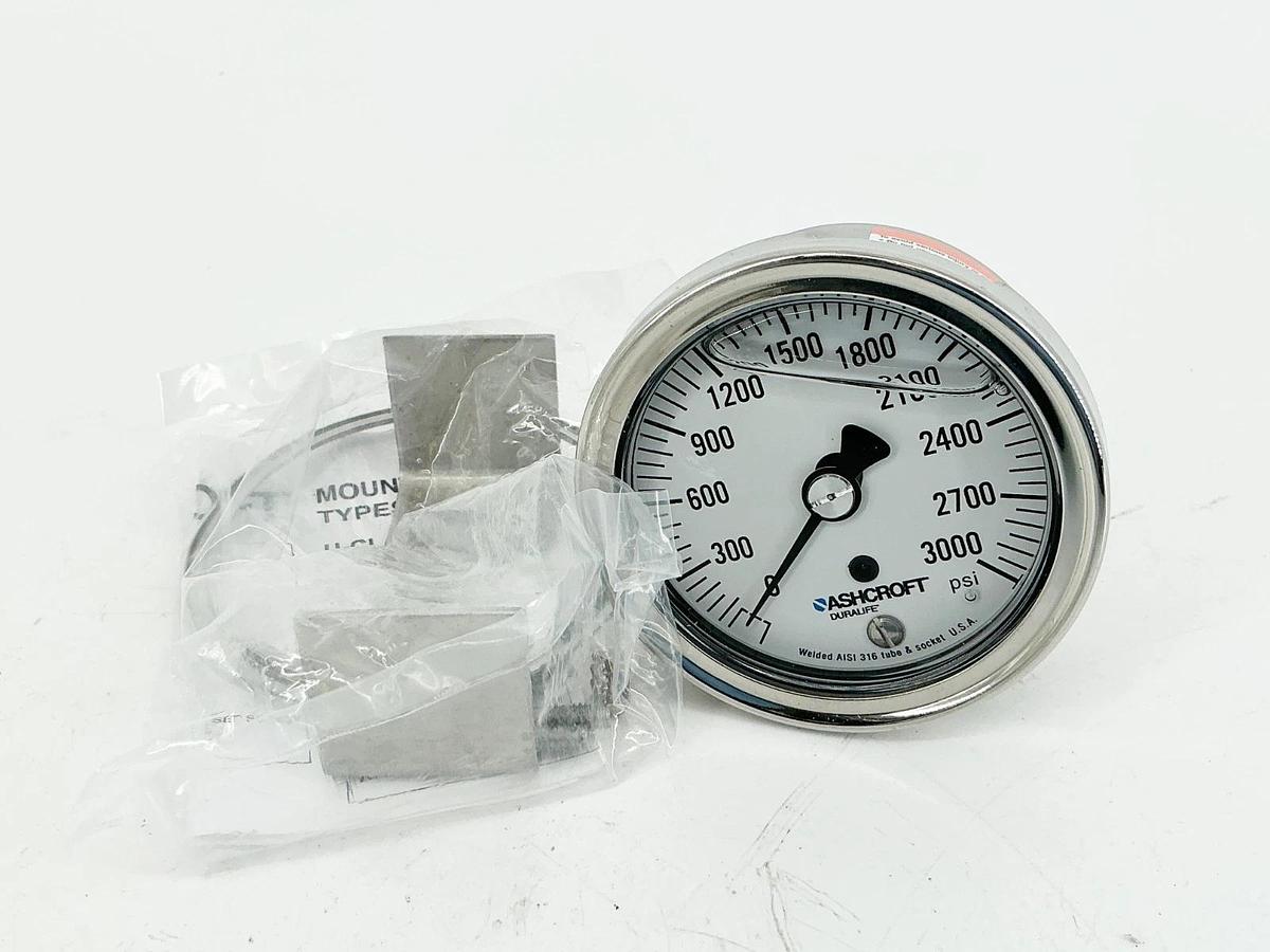 New Ashcroft 25-1009-SWL-02B-3000#-XUC Pressure Gauge 2-1/2" 3000PSI 316 Tube