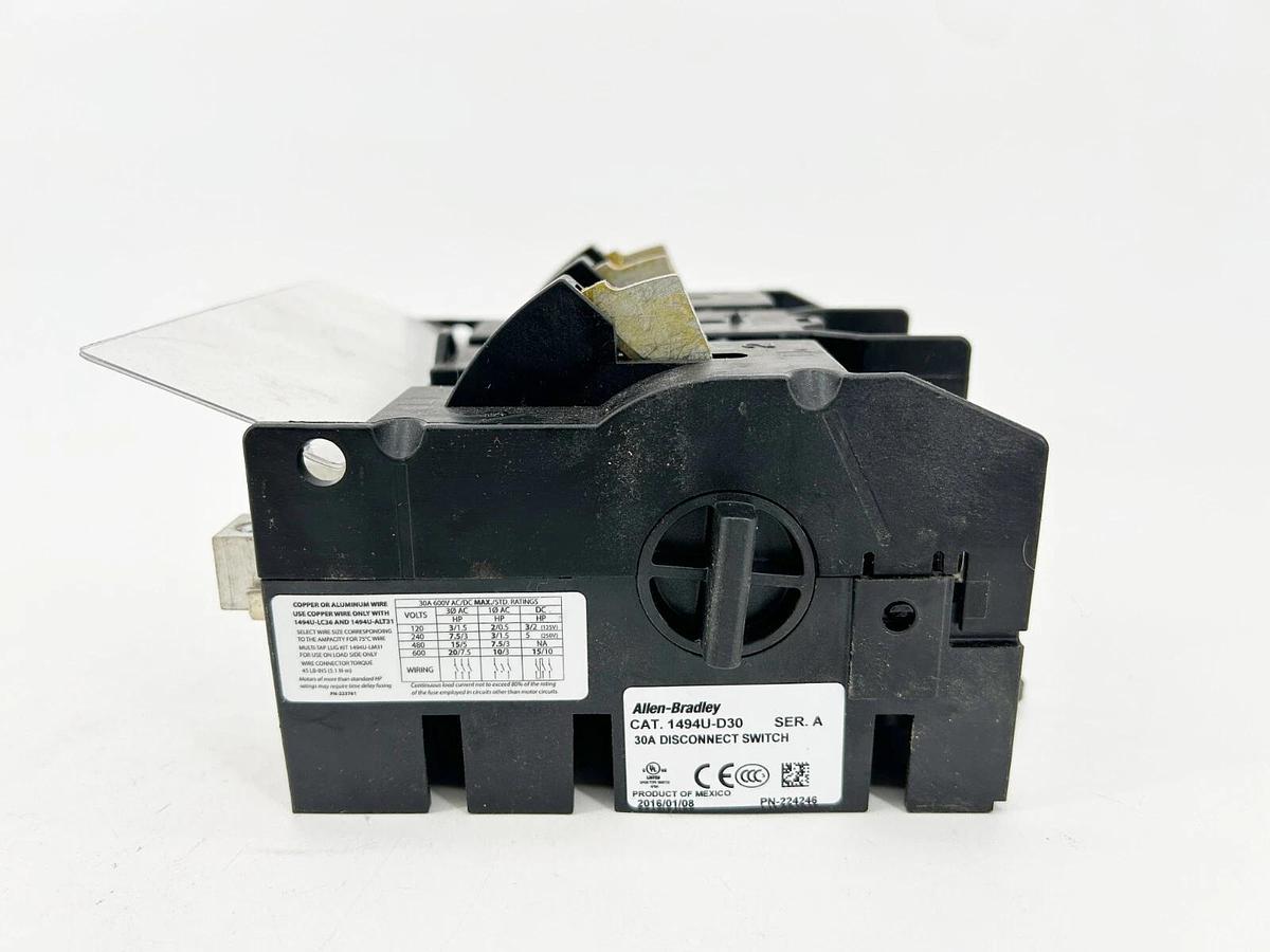 New Allen Bradley 1494U-D30 Disconnect Switch Visible Blade 60A 600V 3 Phase AC