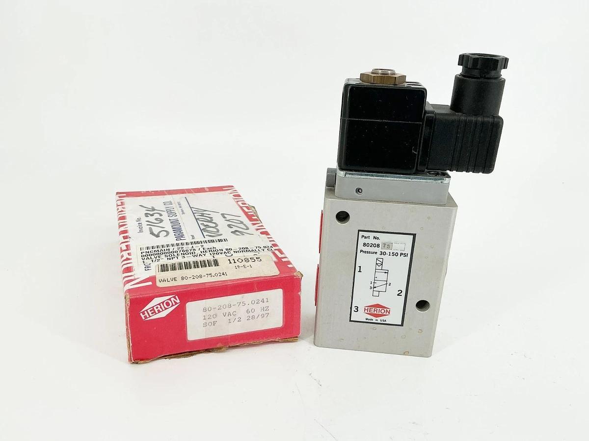 New Herion 80-208-75.0241 Solenoid Valve 120V 30-150PSI 60Hz