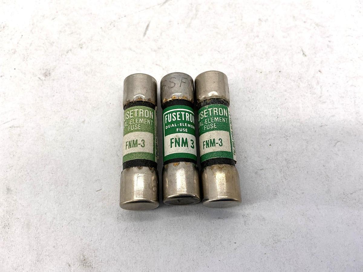 Lot of 3 New Bussmann FNM-3 Fusetron Dual-Element Fuse 3A 250V