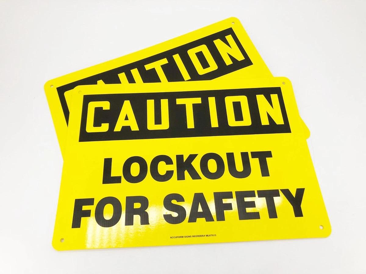 Lot 2 New Accuform MLKT615 Caution Lockout For Safety Signs 10" x 14" - No Box