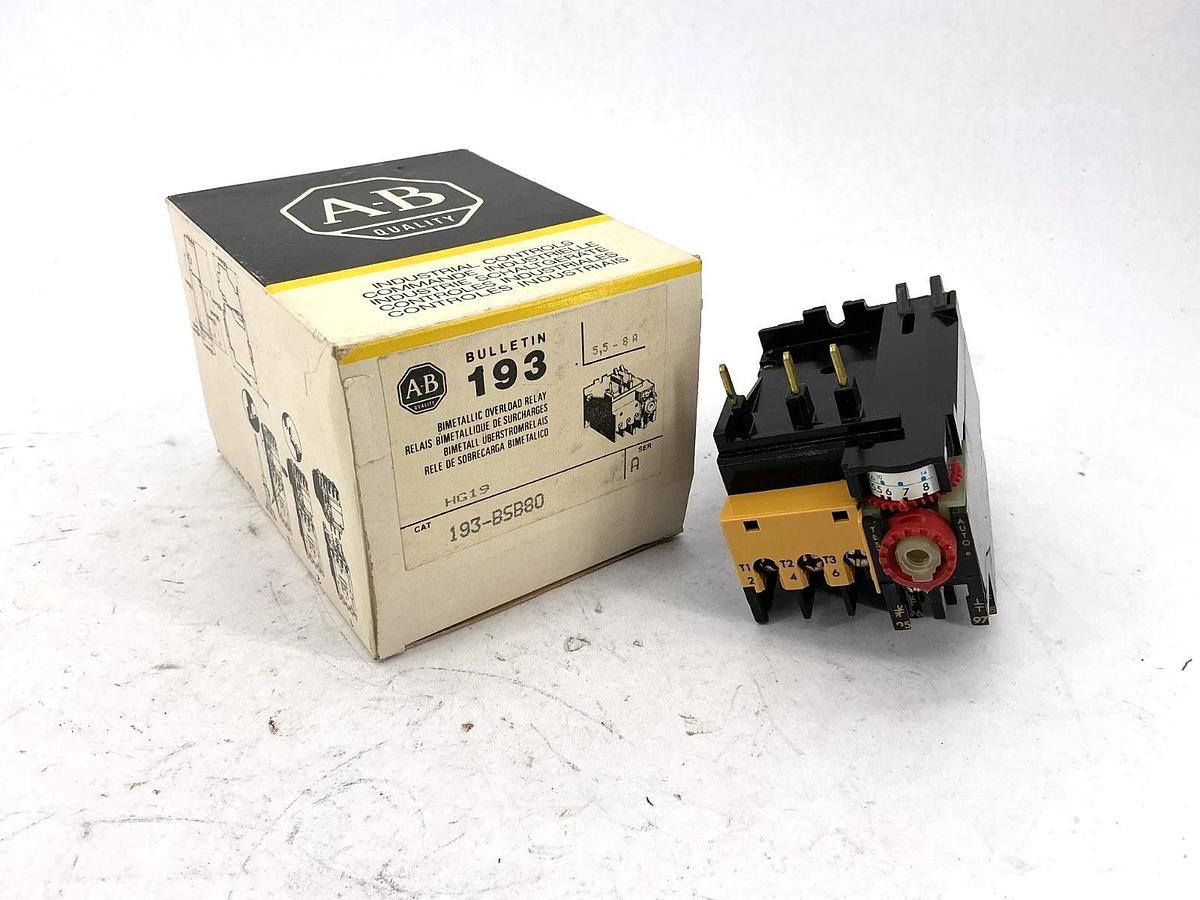 New Allen Bradley 193-BSB80 Ser A BiMetallic Overload Relay 5.5-8A 600V