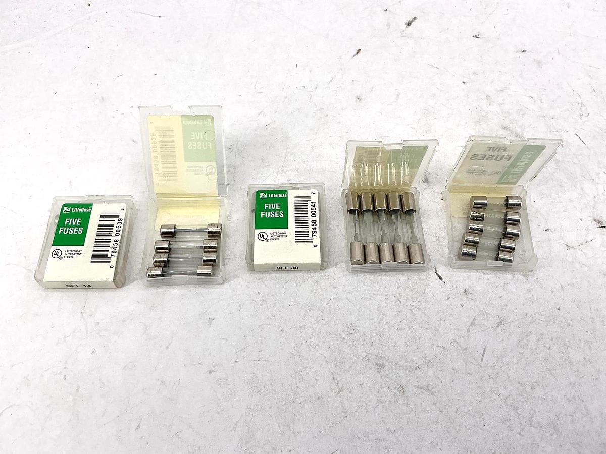 Lot of 24 New Assorted Littelfuse SFE Glass Fuses SFE-7-1/2, SFE-14 & SFE-30