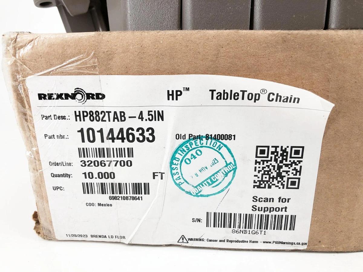 New Rexnord HP882TAB-4.5IN TableTop Chain 10144633 10 FT.