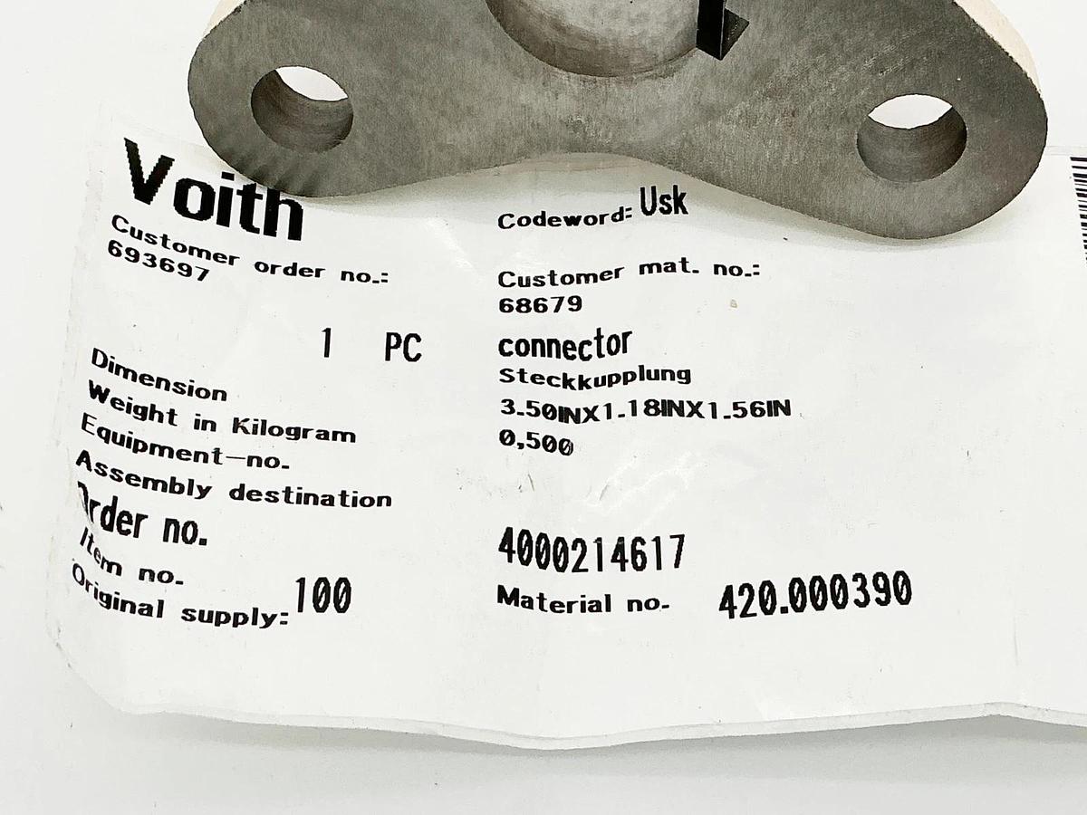 New Voith Paper 420.000390 Coupling Connector 3.5"X1.18"X1.56"