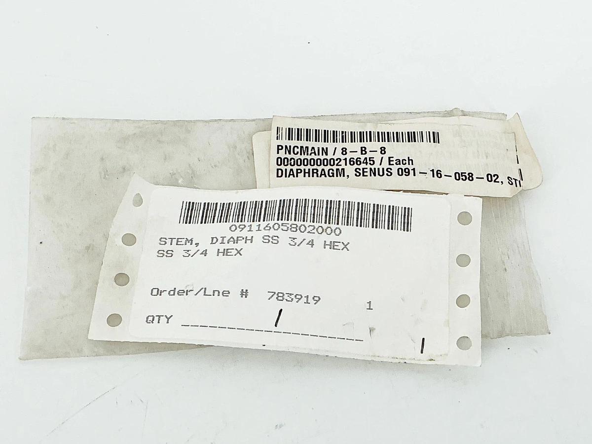 New Senus 091-16-058-02 Diaphragm Stud Stainless Steel 3/4"- No Box