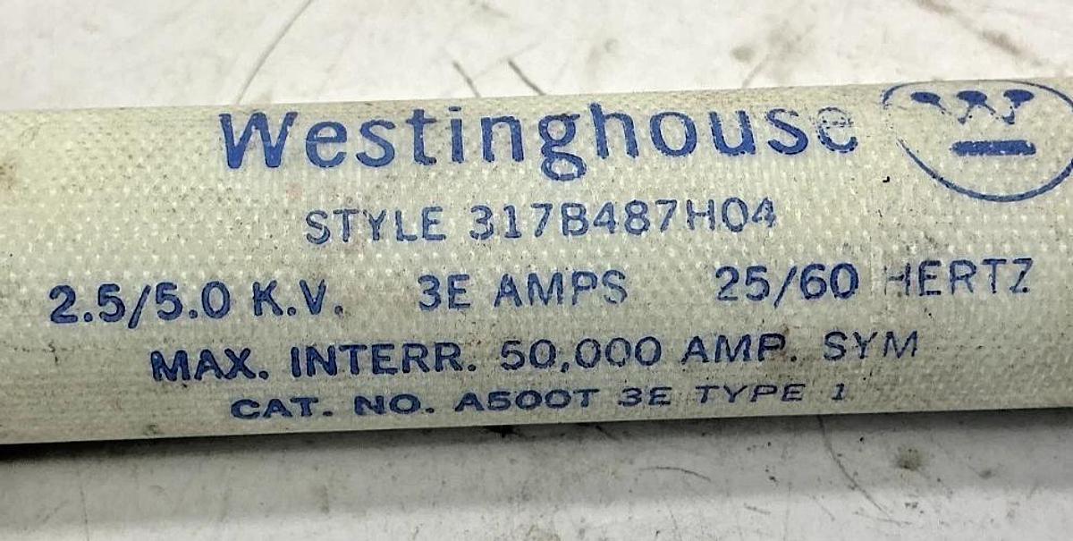 Used Westinghouse 317B487H04 Fuse 3A 2.5/5.0KV 25/60HZ A500T 3E Type 1
