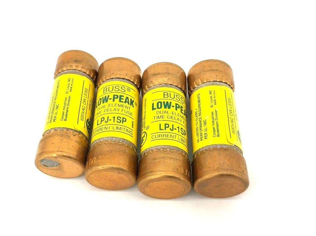 Lot of 4 New Bussmann LPJ-1SP Time Delay Fuses, 600VAC, 1A, Class J