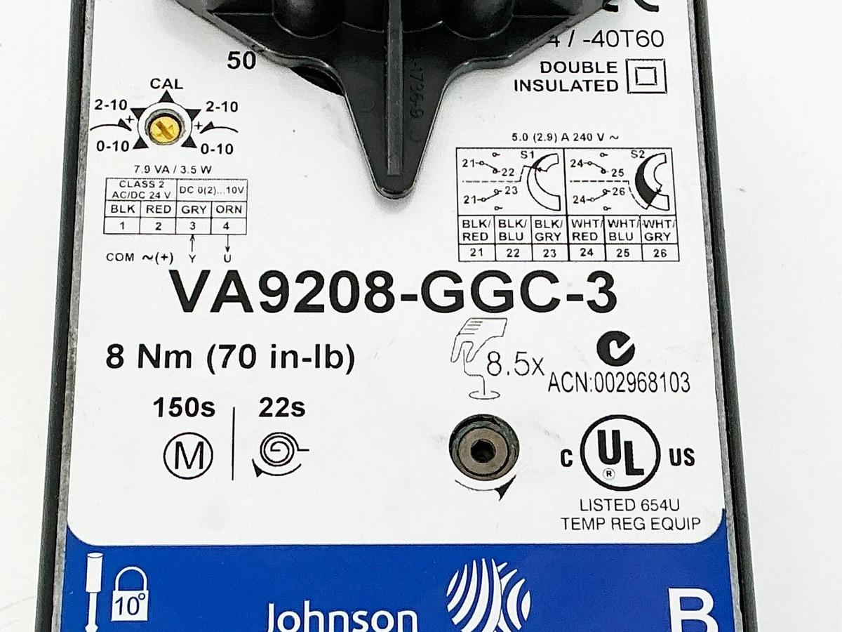 New Johnson Controls VA9208-GGC-3 Electric Actuator 7 IN-LB 24V 50/60Hz