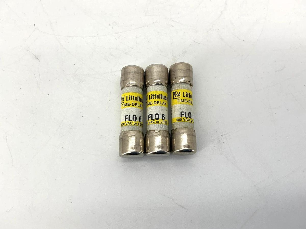 Lot of 3 New Littelfuse FLQ-6 Time-Delay Fuse 6A 500VAC FLQ6