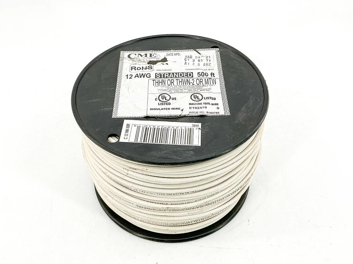 New CME E102470 12 AWG Stranded THHN OR THWN-2 OR MTW White 500ft