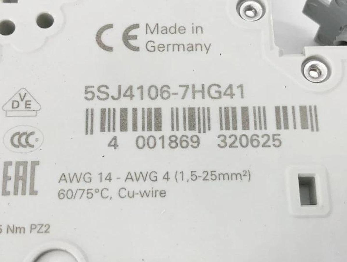 New Siemens 5SJ4 106-7HG41 Miniaure Circuit Breaker 1P 6A 240V