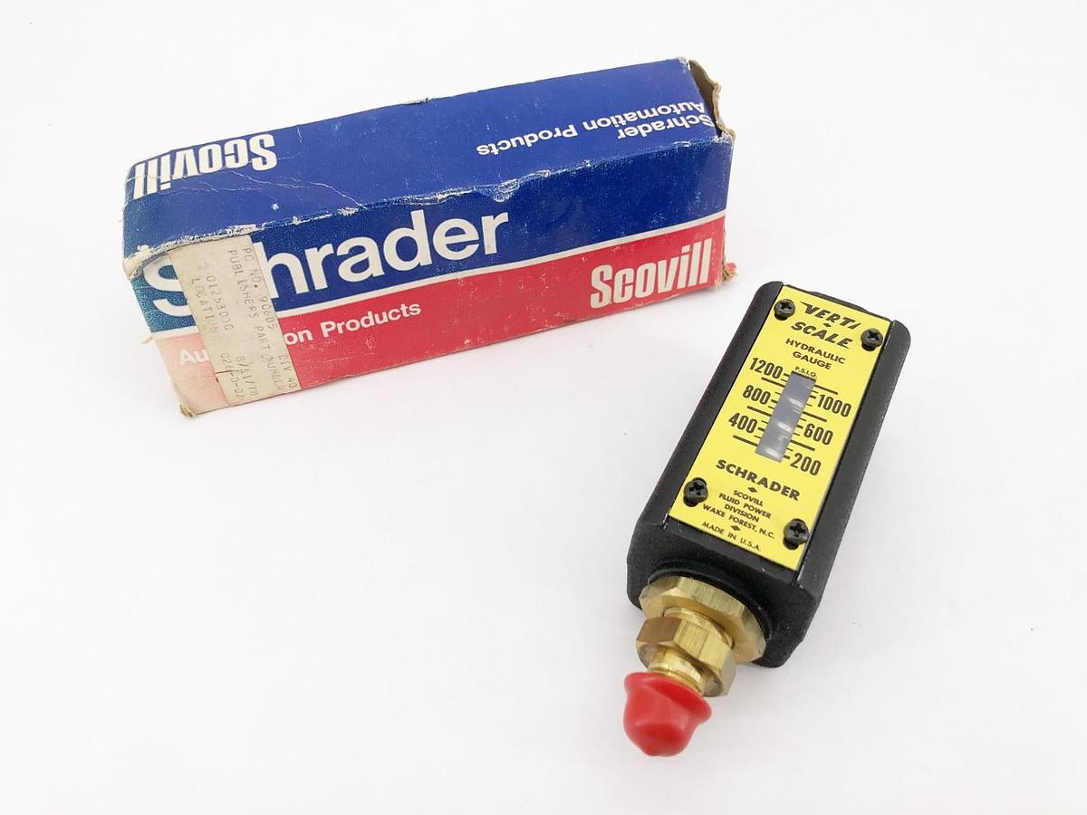 New Schrader Verti-Scale Hydraulic Gauge Range 200-1200 PSIG