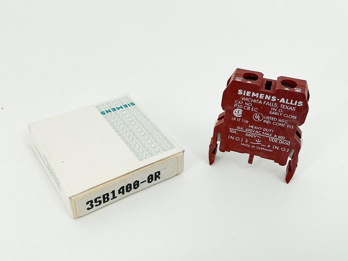 New Siemens 3SB1400-0R Contact Block 600V 10A P30CBEC