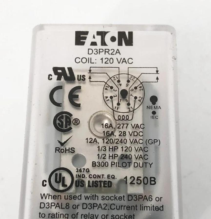 New Eaton D3PR2A Octal Relay DPDT 120VAC D3PR2A-A3