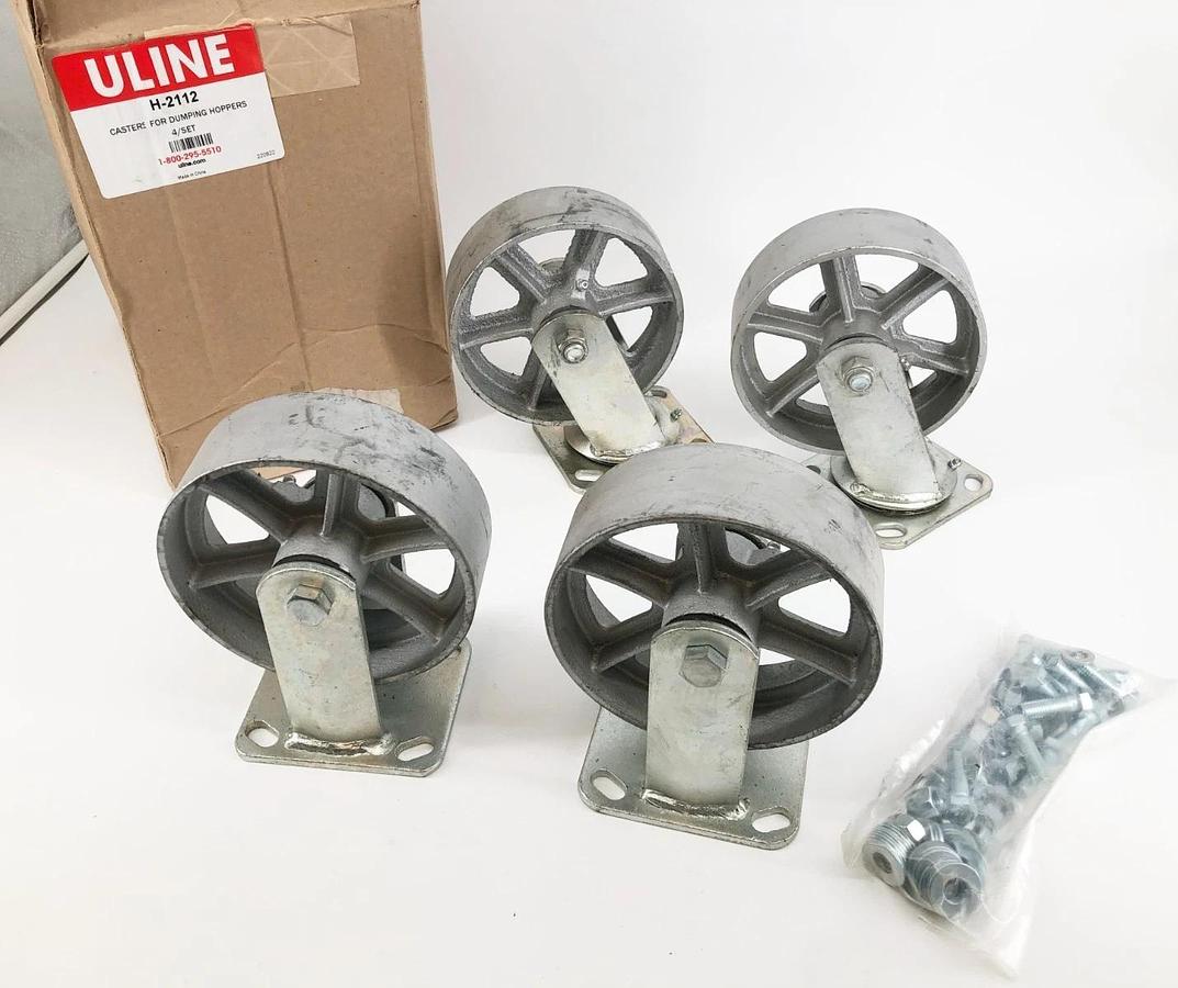 New ULINE H-2112 Set of 4 Casters for Dumping Hoppers 2 Swivel 2 Rigid