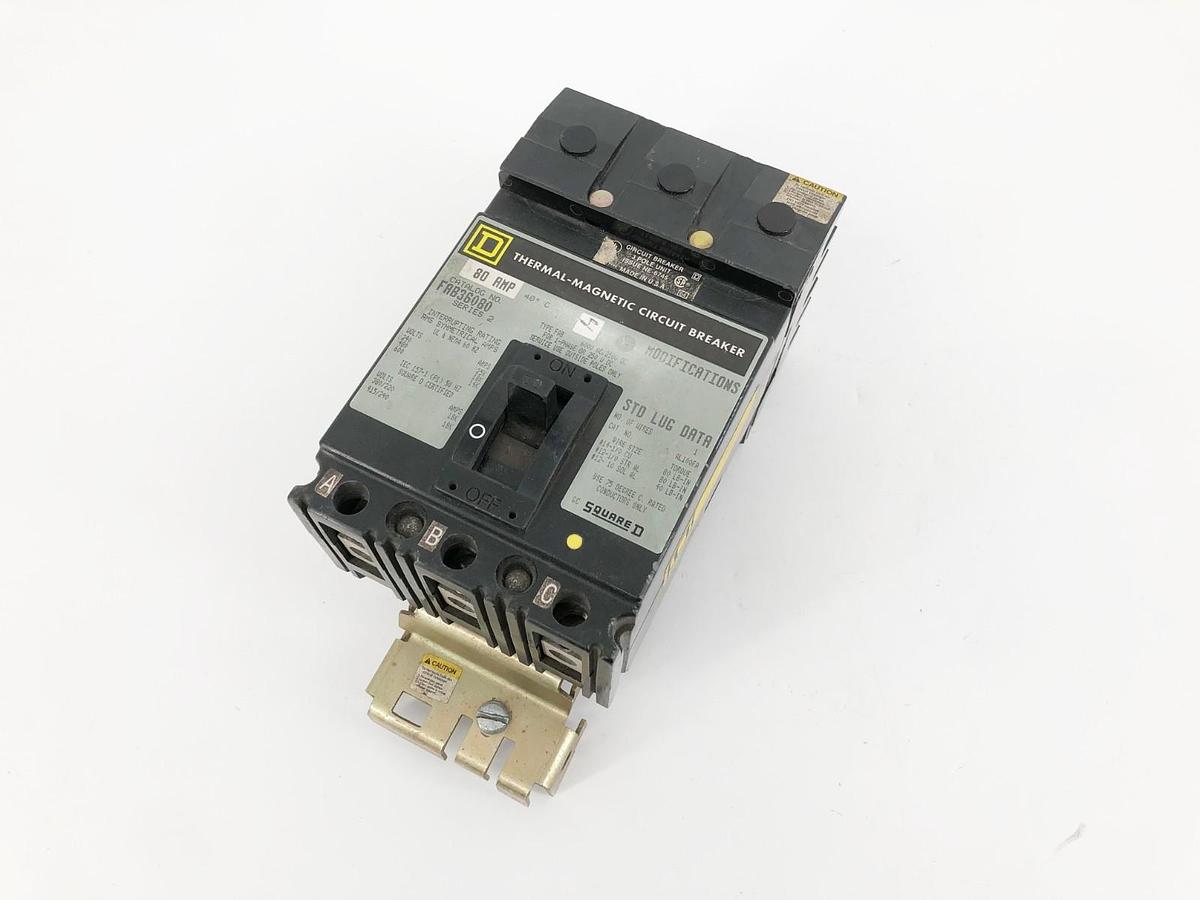 Used Square D FAB36080 Circuit Breaker 3P 80A 600VAC 250VDC Series 2