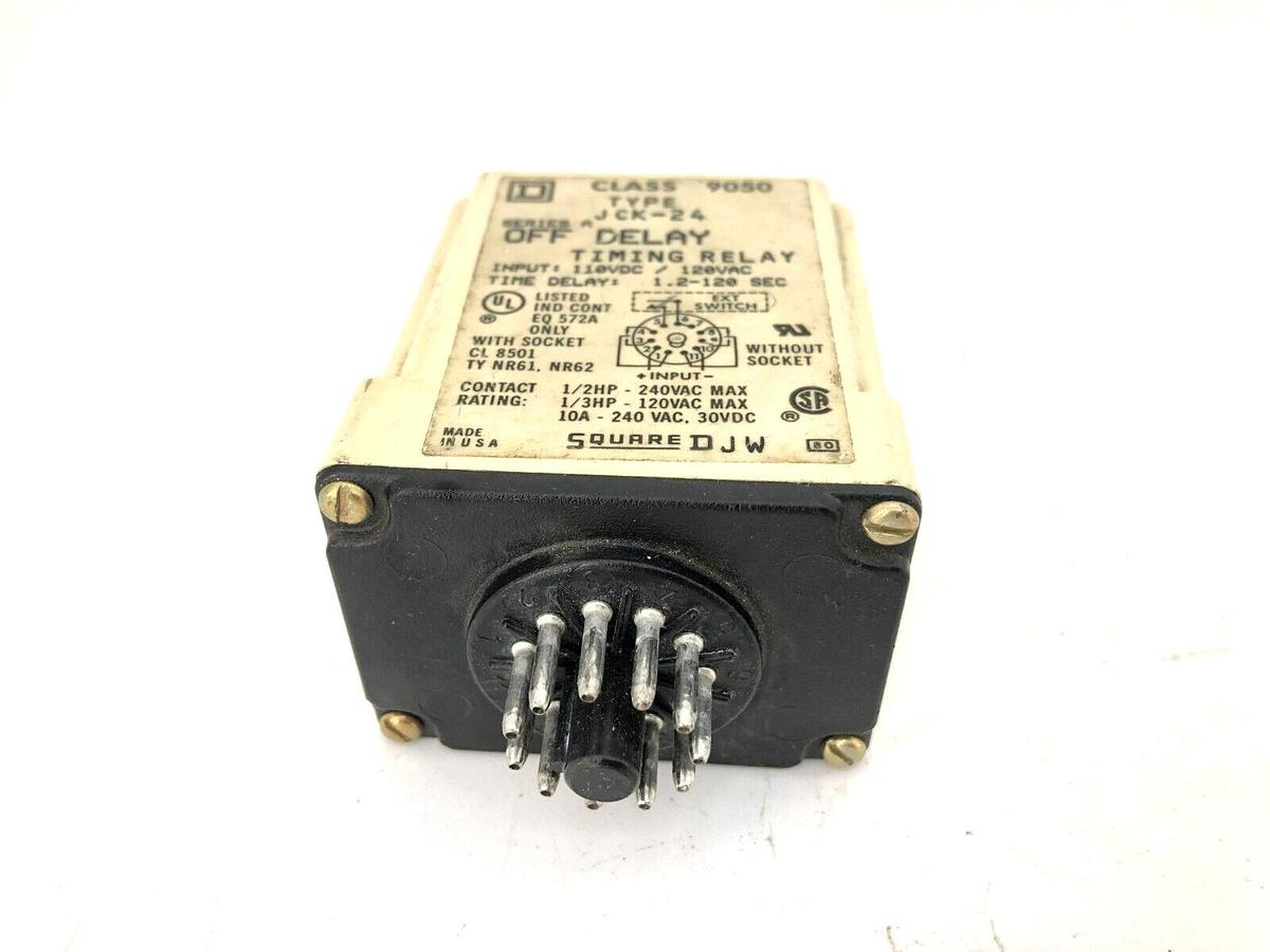 Used Square D 9050JCK-24 Ser. A Timer Relay 110VDC/120VAC 1.2-120Sec.