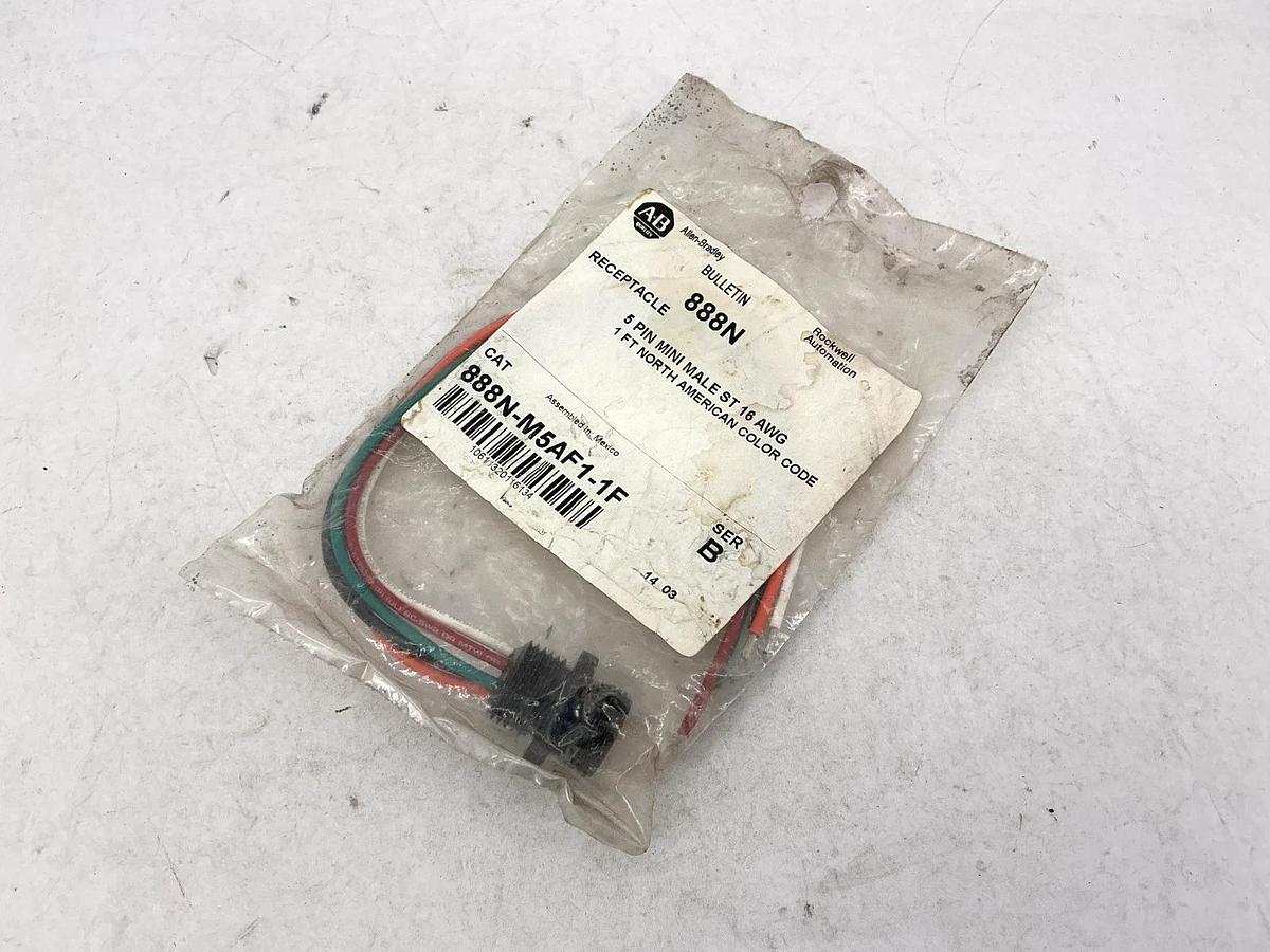 New Allen Bradley 888N-M5AF1-1F Ser B 5P 1ft Male Receptacle 16 AWG 1ft