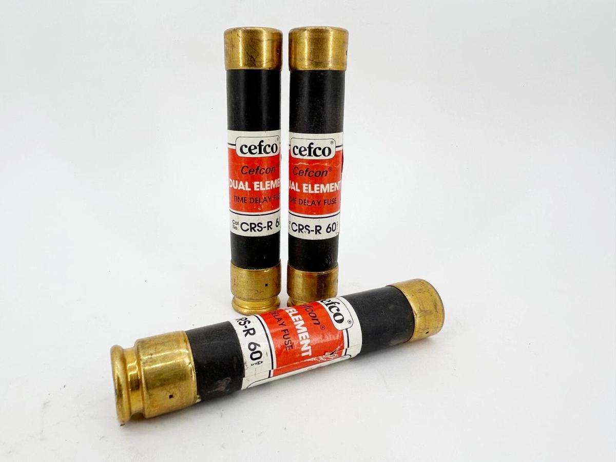 Used Lot of 3 Cefco CRS-R-60 Dual Element Time Delay Fuse 60A 600V Class RK5